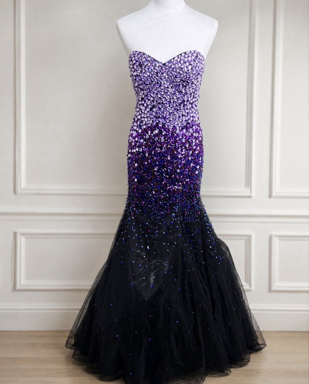 MORI LEE 95127 Purple Black Ombre Sequin Mermaid Prom Dress Gown Size 5/6